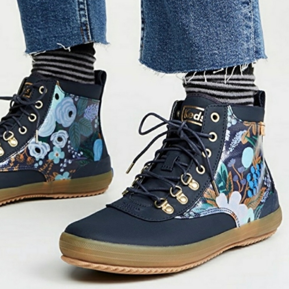 Keds Navy Floral Lace-Up Winter Rain Boots